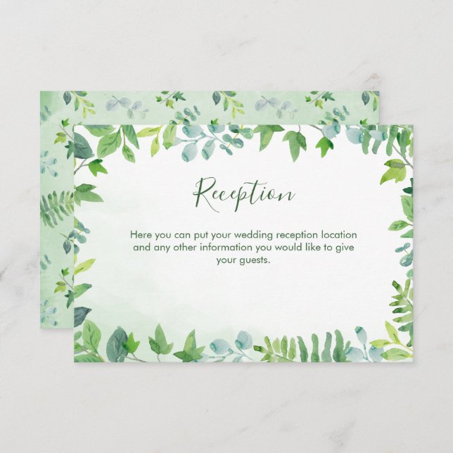 Watercolor Greenery Wedding Reception Card (Front/Back)