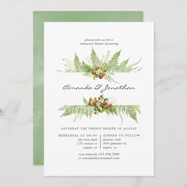 Watercolor Greenery Wedding Rehearsal Dinner Invitation (Front/Back)