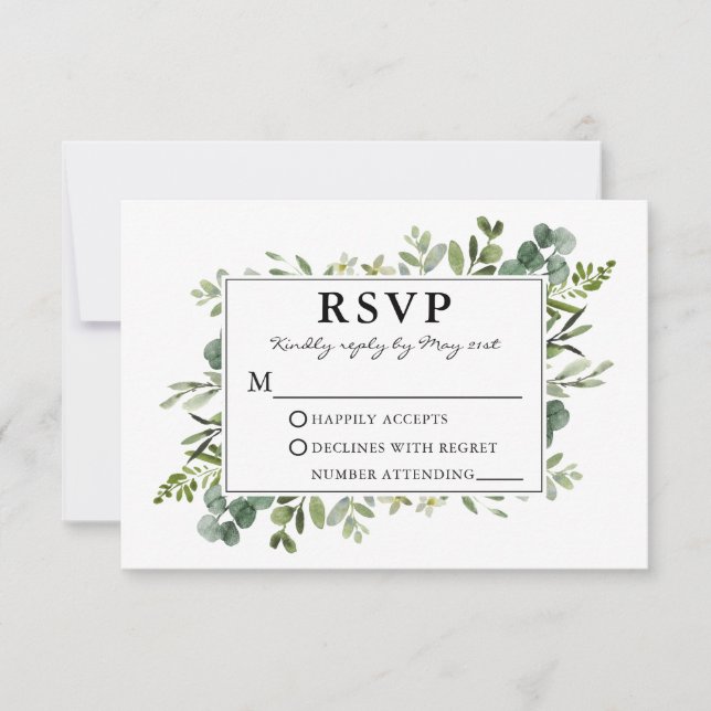 Watercolor Greenery Wedding RSVP Card (Front)
