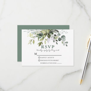 Watercolor Greenery Wedding Sage Green RSVP Card