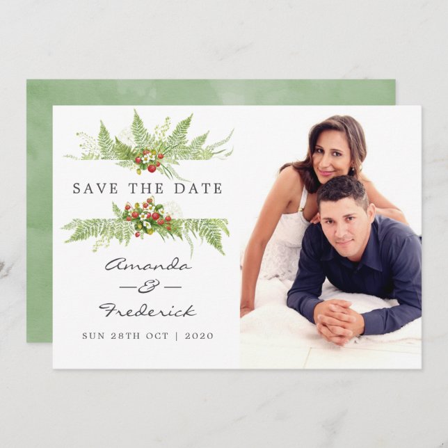 Watercolor Greenery Wedding Save the Date Invitation (Front/Back)