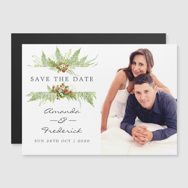 Watercolor Greenery Wedding Save the Date Magnetic Invitation (Front/Back)