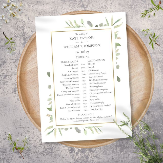 Watercolor Greenery Wedding Schedule Timeline Programme (Watercolor Greenery Wedding Schedule Timeline Program)