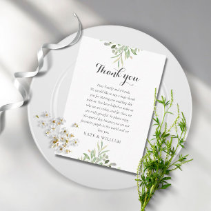 Watercolor Greenery Wedding Script Thank You Place Card
