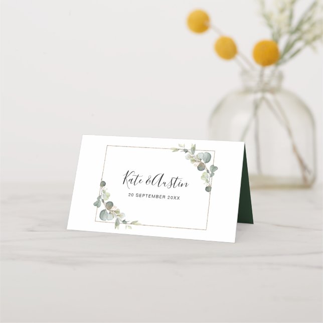 Watercolor greenery wedding table place card (Back)