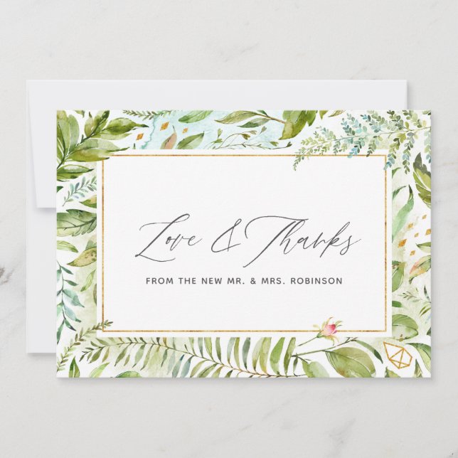 Watercolor Greenery Wedding Thank You Card (Front)