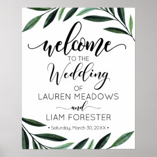 Watercolor Greenery Wedding Welcome Poster