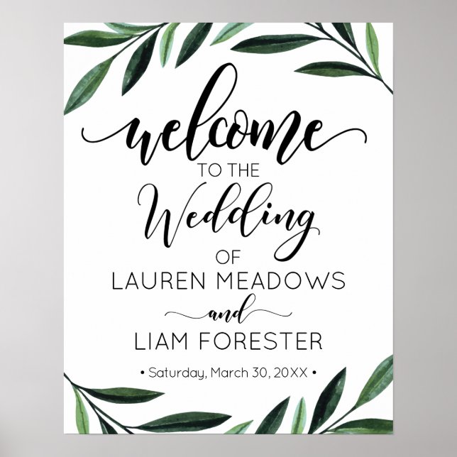 Watercolor Greenery Wedding Welcome Poster (Front)