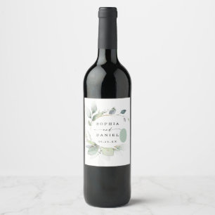 Watercolor Greenery Wedding Wine Favours Wine Labe Label