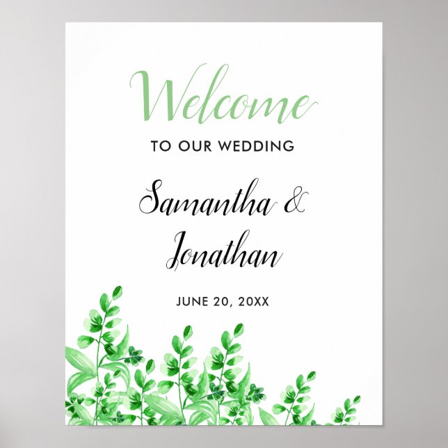  Watercolor Greenery Welcome to our Wedding Poster (Front)