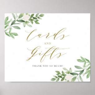 Watercolor Greenery White Flowers Cards and Gifts Poster