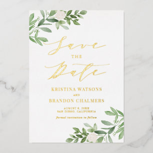 Watercolor Greenery White Flowers Save The Date