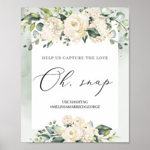 Watercolor greenery white roses foliage oh snap poster