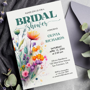 Watercolor Greenery Wild Flower Bridal Shower Invitation