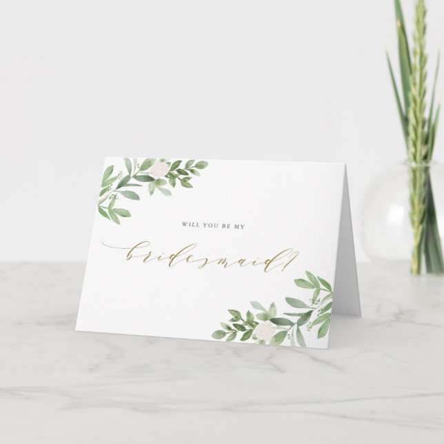 Watercolor Greenery Will You Be My Bridesmaid Card (Front)