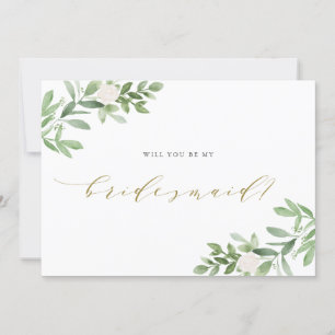 Watercolor Greenery Will You Be My Bridesmaid Card