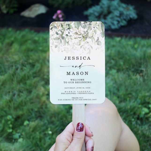 Watercolor Greenery with Gold Wedding Hand Fan (Creator Uploaded)