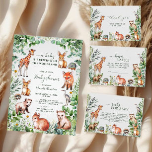 Watercolor Greenery Woodland Animals Baby Shower Thank You Card