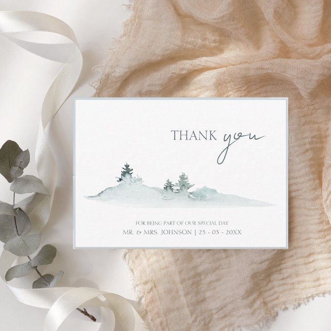 Watercolor Greenery Woodland Pine Trees Wedding Thank You Card (Creator Uploaded)