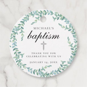 Watercolor Greenery Wreath Baptism Favour Tag