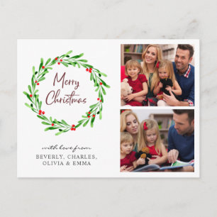 Watercolor Greenery Wreath Christmas Photo Holiday Postcard