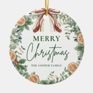 Watercolor Greenery Wreath Custom Name Christmas Ceramic Tree Decoration
