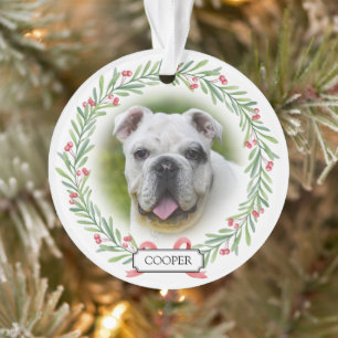 Watercolor Greenery Wreath Personalized Pet Photo Ornament