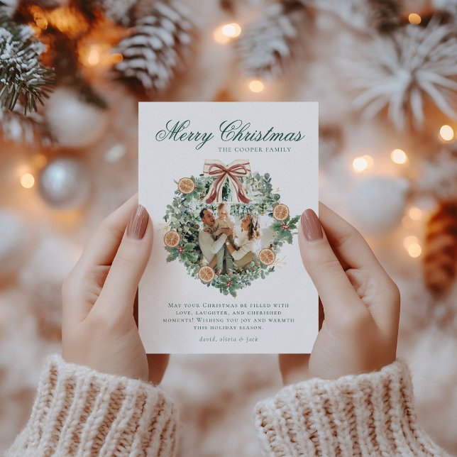 Watercolor Greenery Wreath Photo Christmas Holiday Card (Creator Uploaded)