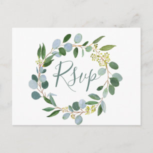 Watercolor greenery wreath RSVP Postcard