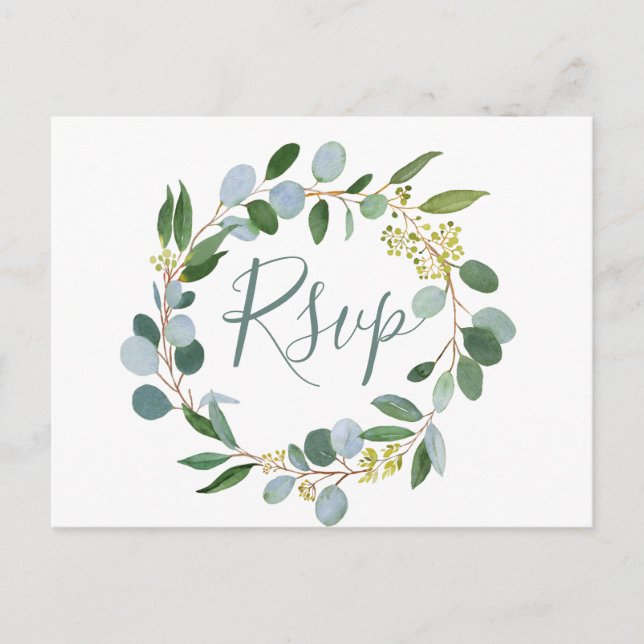 Watercolor greenery wreath RSVP Postcard (Front)