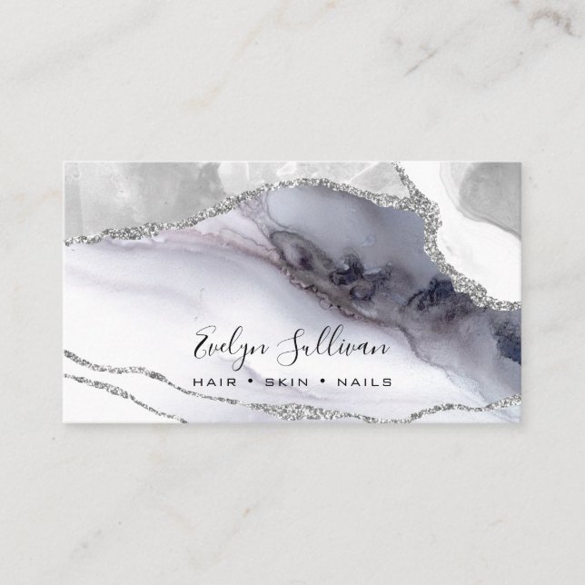 watercolor grey agate background business card (Front)