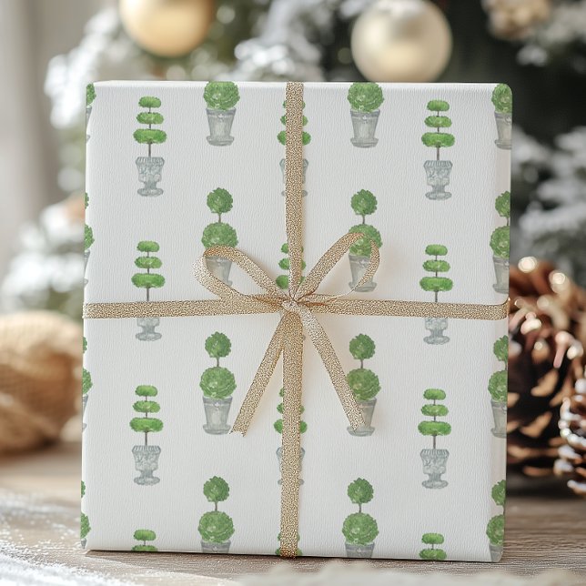 Watercolor Grey and Green Topiary Wrapping Paper (Creator Uploaded)