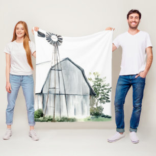 Watercolor Grey Barn Fleece Blanket