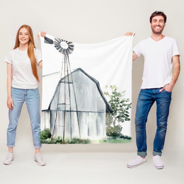 Watercolor Grey Barn Fleece Blanket (In Situ)