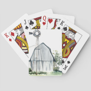 Watercolor Grey Barn Playing Cards
