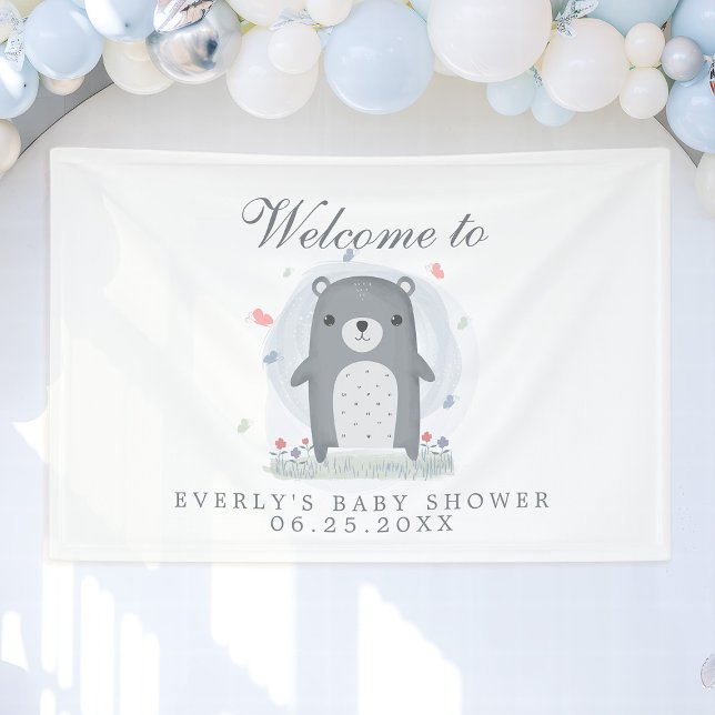 Watercolor Grey Bear Boy Baby Shower Banner (Creator Uploaded)