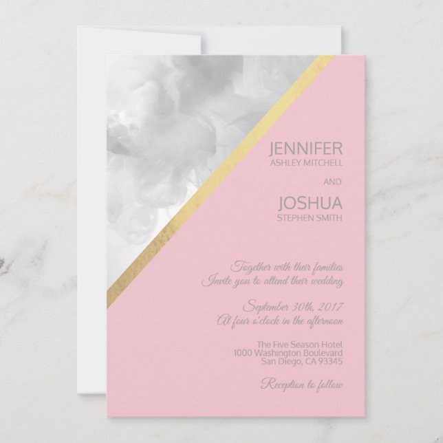 Watercolor Grey Blush Pink Gold Foil Wedding Invitation (Front)