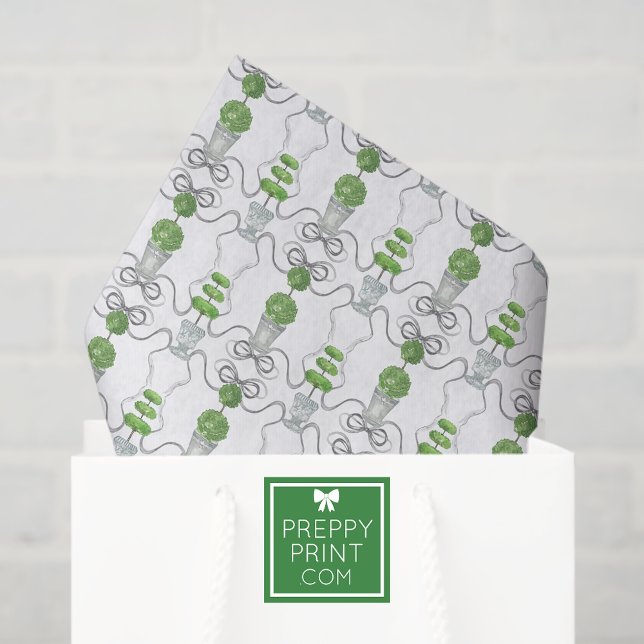 Watercolor Grey Bows and Green Topiary Tissue Paper (Creator Uploaded)