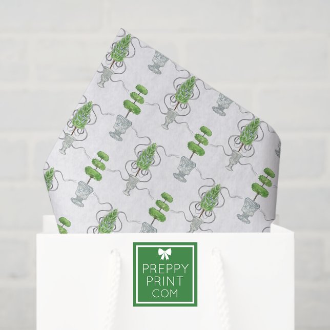 Watercolor Grey Bows and Green Topiary Tissue Paper (Creator Uploaded)