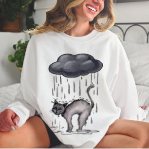 Watercolor Grey Cat on Rainy Day Sweatshirt