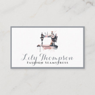 Watercolor Grey Dusty Rose Sewing Machine QR Code Business Card