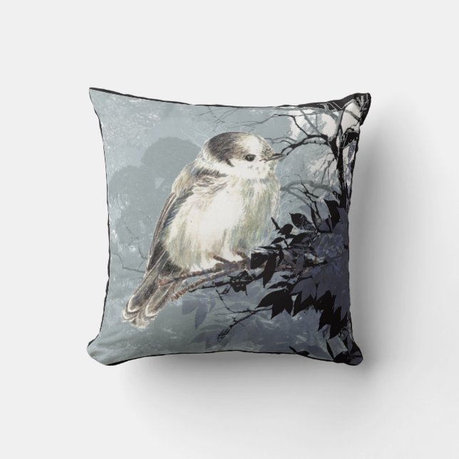 Watercolor Grey Grey Jay Bird Nature Art Cushion (Front)