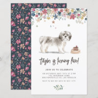 Watercolor Grey Shih Tzu Dog Birthday Invitation