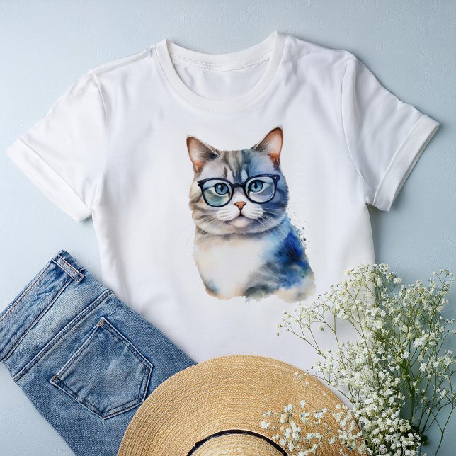 Watercolor Grey Tabby Cat Personalised Tri-Blend Shirt (Creator Uploaded)