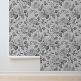 Watercolor Grey Victorian Floral Roses Wallpaper