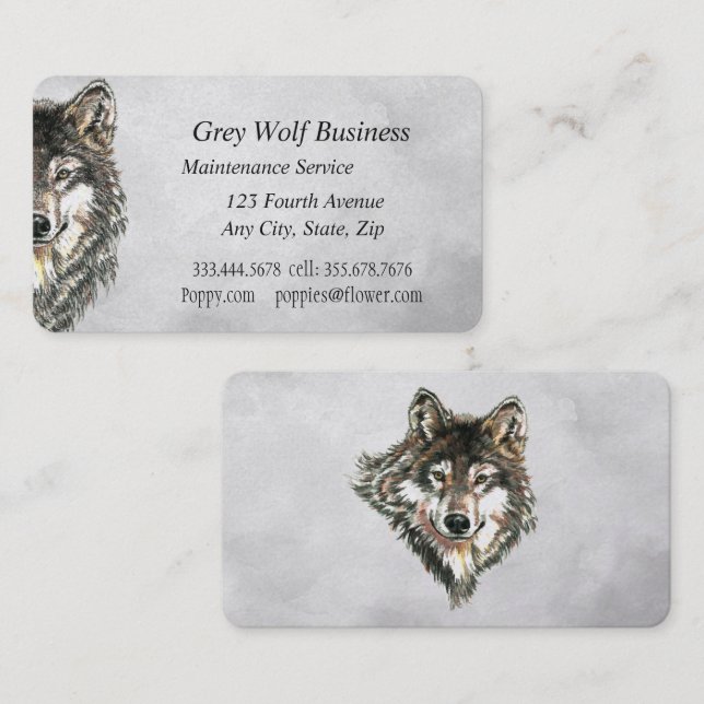 Watercolor Grey Wolf Animal Custom  Business Card (Front/Back)