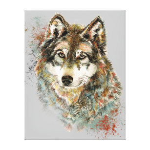 Watercolor Grey Wolf Wildlife Animal Nature Art Canvas Print