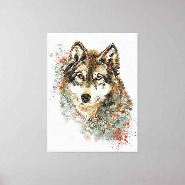 Watercolor Grey Wolf Wildlife Animal Nature Art Canvas Print (Front)