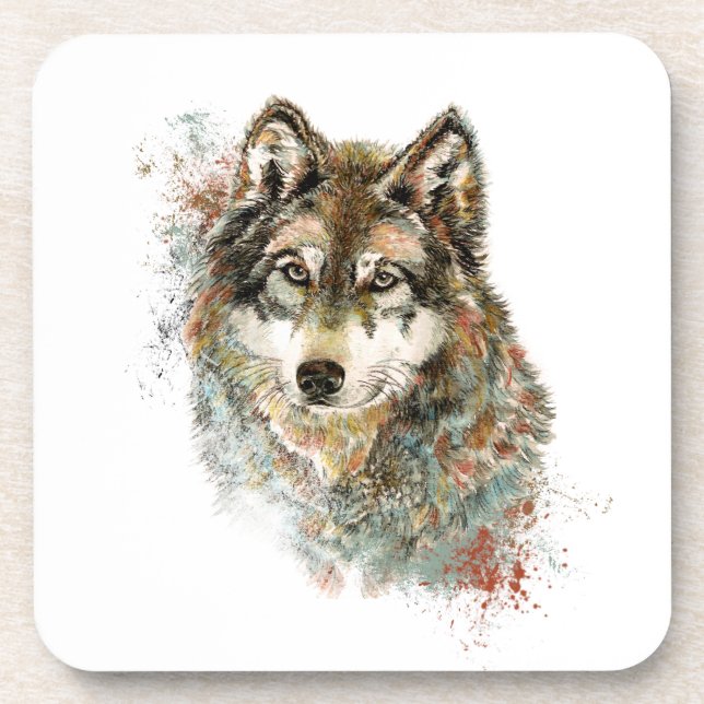 Watercolor Grey Wolf Wildlife Animal Nature Art Coaster (Front)