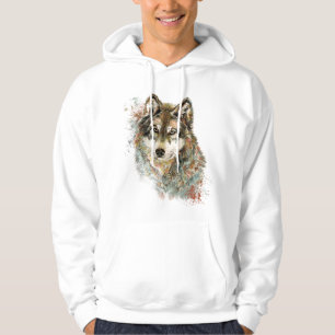 Watercolor Grey Wolf Wildlife Animal Nature Art Hoodie